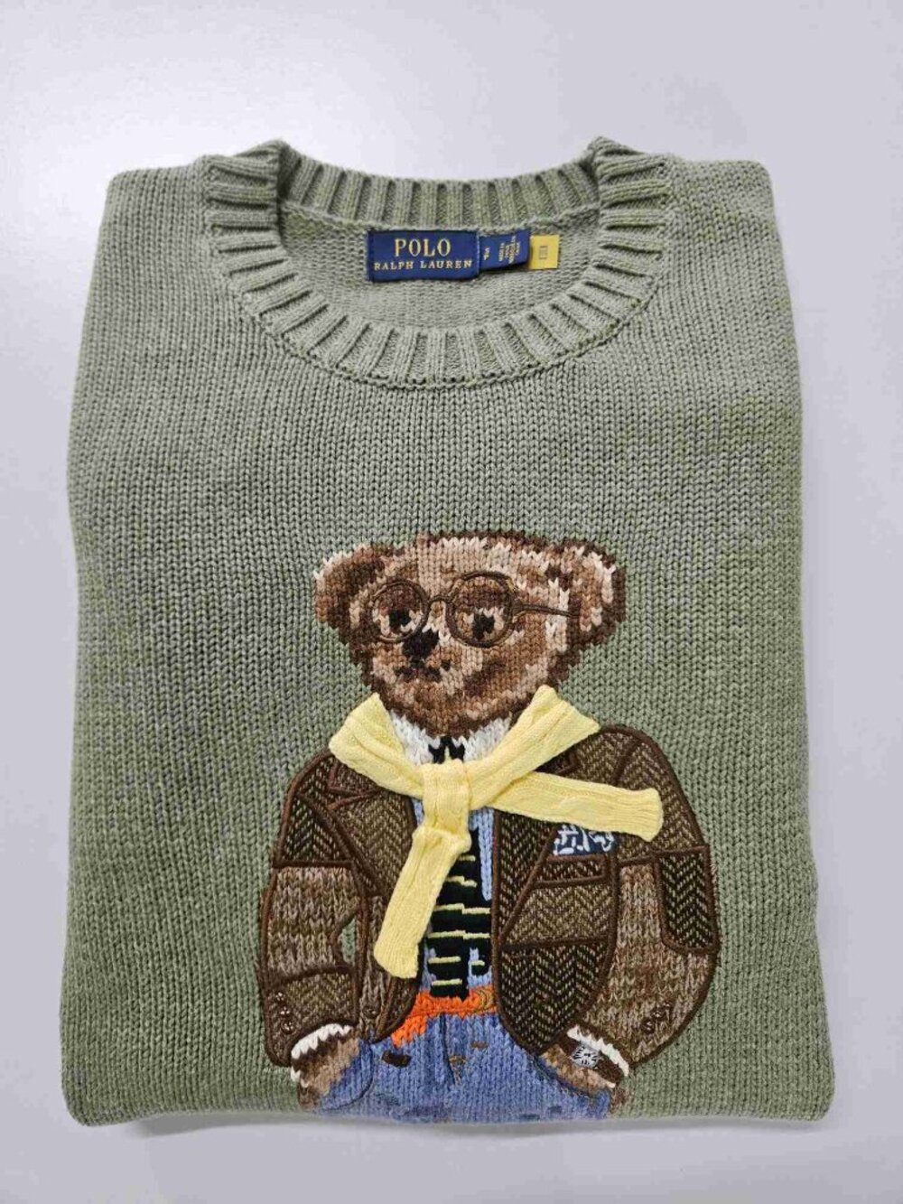 Polo Ralph Lauren Sage Green Preppy Polo Bear Crewneck Knit Sweater - Picture 2 of 4